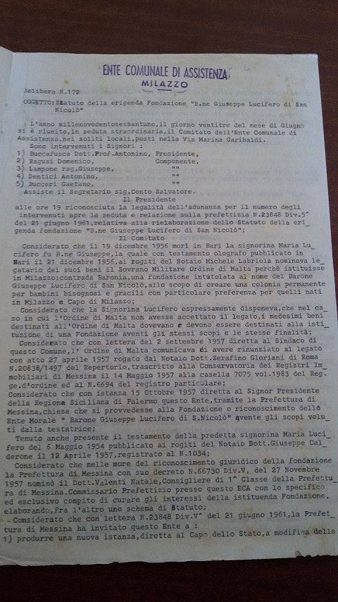 Approvazione Statuto del 23/6/1961 Approvazione Statuto del 23/6/1961